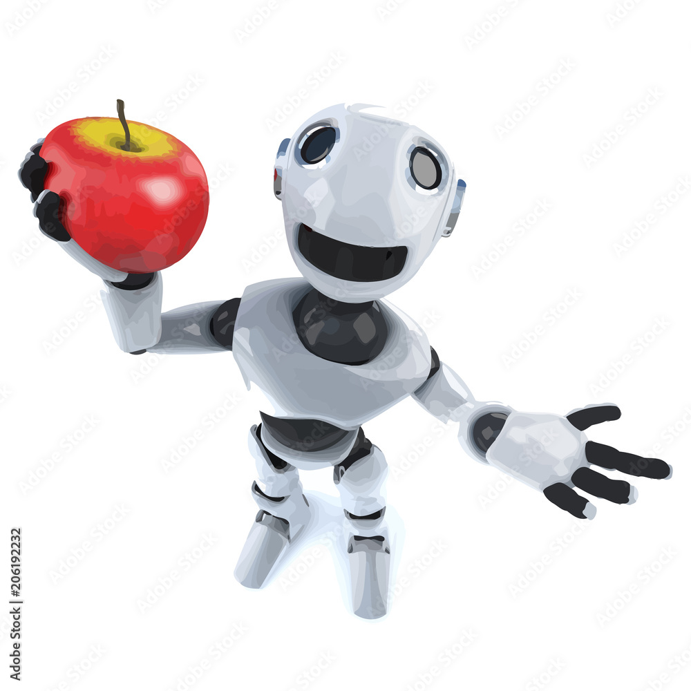 Vector 3d Funny cartoon mechanical robot character standing in front of a blackboard Vector 3d Funny cartoon mechanical robot character standing in front of a blackboard