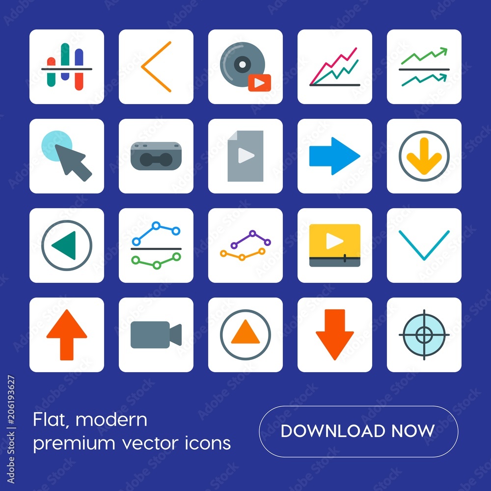 Modern Simple Set of arrows, charts, video, cursors Vector flat Icons. Contains such Icons as video, success, retro, old, technology, up and more on blue background. Fully Editable. Pixel Perfect Modern Simple Set of arrows, charts, video, cursors Vector flat Icons. Contains such Icons as video, success, retro, old, technology, up and more on blue background. Fully Editable. Pixel Perfect