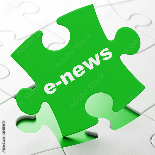 News concept: E-news on Green puzzle pieces background, 3D rendering