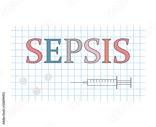sepsis word on checkered paper sheet- vector illustration