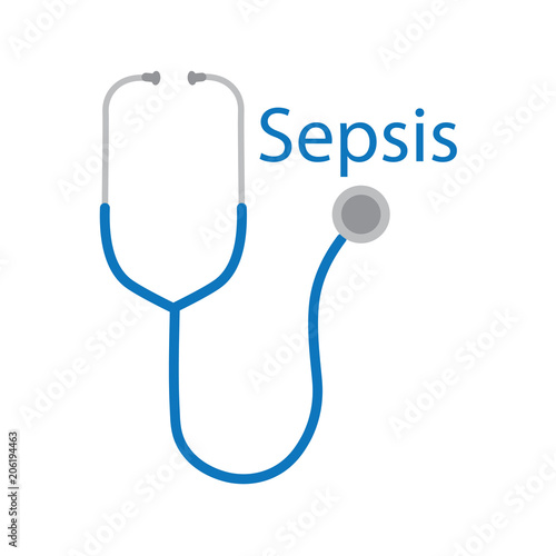 sepsis word and stethoscope icon- vector illustration