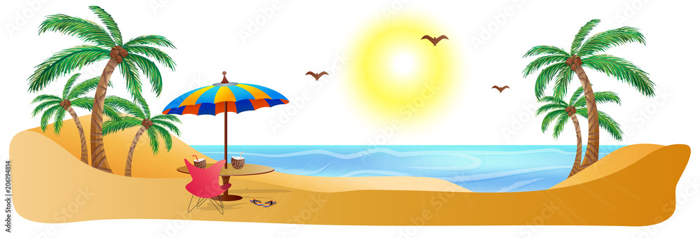 Website header or banner design with view of a beach.