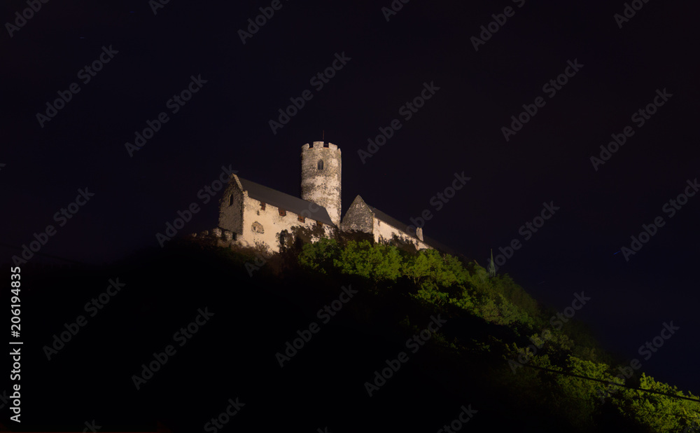 Panoramic view of Bezdez castle in the night