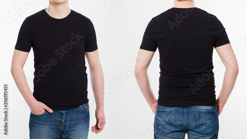 T-shirt template. Shirts set. Front and back view. Mock up isolated on white background. Blank summer shirt.