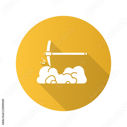 Pick axe breaking rocks flat linear long shadow icon