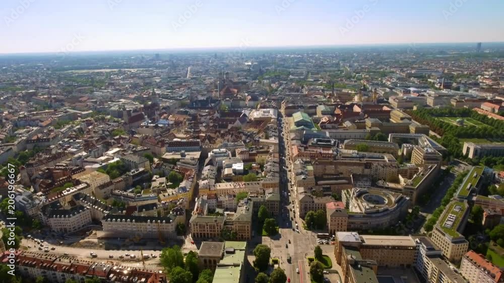 Munich City Aerial View in Germany. Bavaria’s capital, is home to centuries-old buildings and numerous museums. 4K High Angle View Central Munich Skyline in Germany Munich City Aerial View in Germany. Bavaria’s capital, is home to centuries-old buildings and numerous museums. 4K High Angle View Central Munich Skyline in Germany
