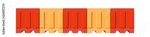 Plastic road barrier striped red and yellow vector illustration. The road barrier. The road block. Isolated object on white background