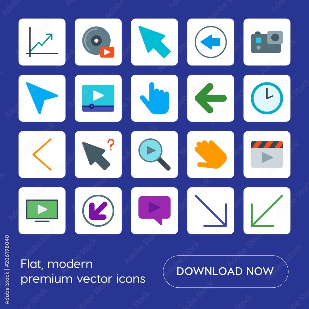 Modern Simple Set of arrows, charts, video, cursors Vector flat Icons. Contains such Icons as circular, pointer, right, play, diagonal, cd and more on blue background. Fully Editable. Pixel Perfect Modern Simple Set of arrows, charts, video, cursors Vector flat Icons. Contains such Icons as circular, pointer, right, play, diagonal, cd and more on blue background. Fully Editable. Pixel Perfect