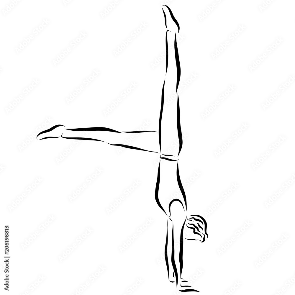 A young, agile gymnast standing on his hands A young, agile gymnast standing on his hands