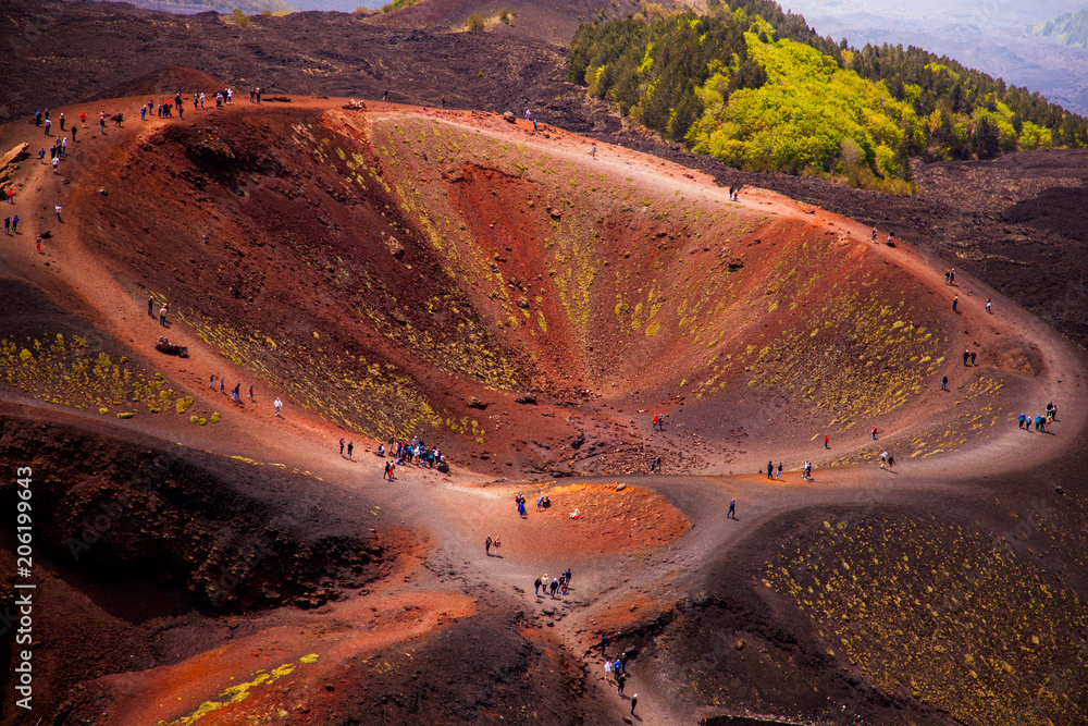 Fototapeta premium Park Narodowy Etna panoramiczny widok wulkaniczny krajobraz z kraterem, Katania, Sycylia