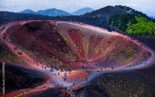 Etna national park panoramic view of volcanic landscape with crater, Catania, Sicily photo