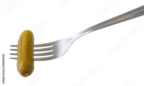 pickled cucumber on fork