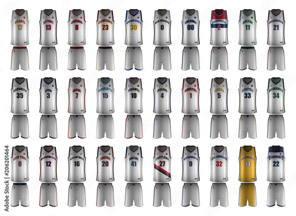 Naklejka premium Basketball Home Uniforms of American Cities