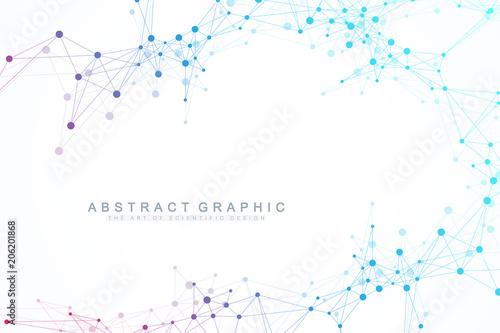 Geometric abstract background with connected lines and dots. Wave flow. Molecule and communication background. Graphic background for your design. Vector illustration.