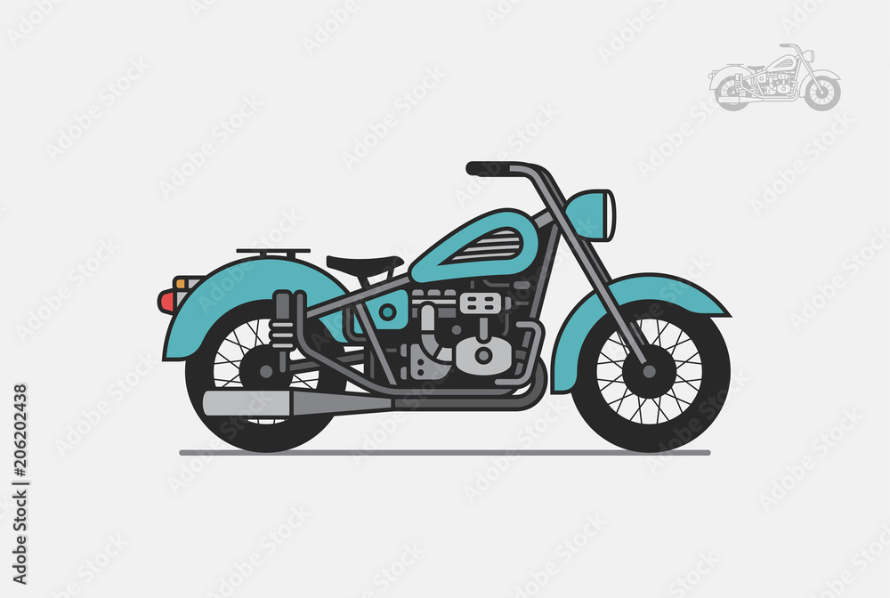 blue vintage motorcycle. isolated on gray background