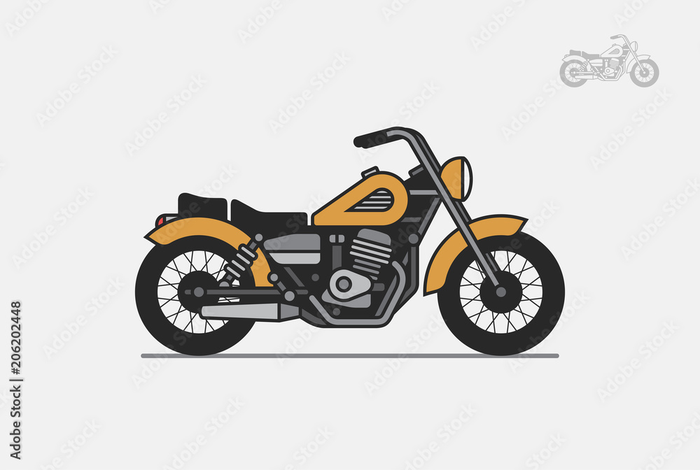 yellow vintage motorcycle. isolated on gray background