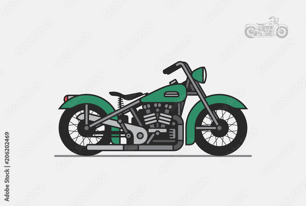green vintage motorcycle. isolated on gray background