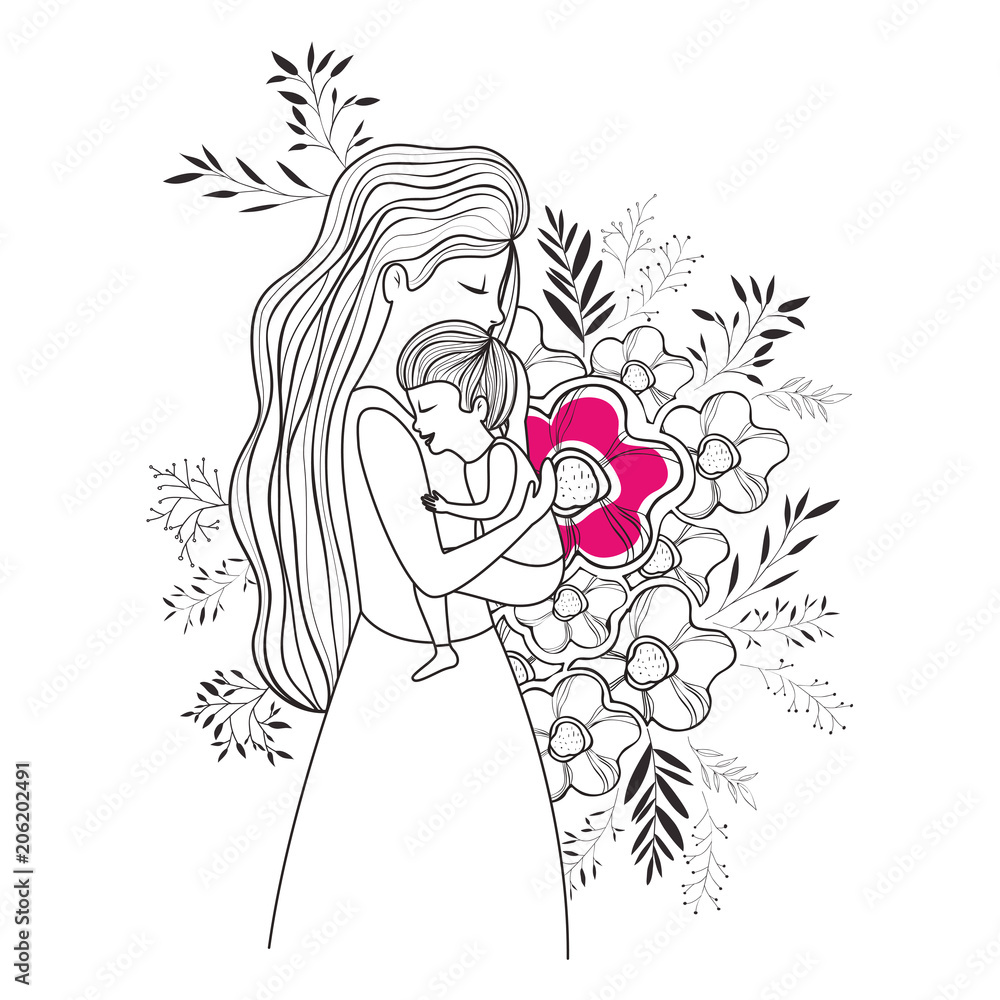 mother lifting son with floral decoration vector illustration design mother lifting son with floral decoration vector illustration design