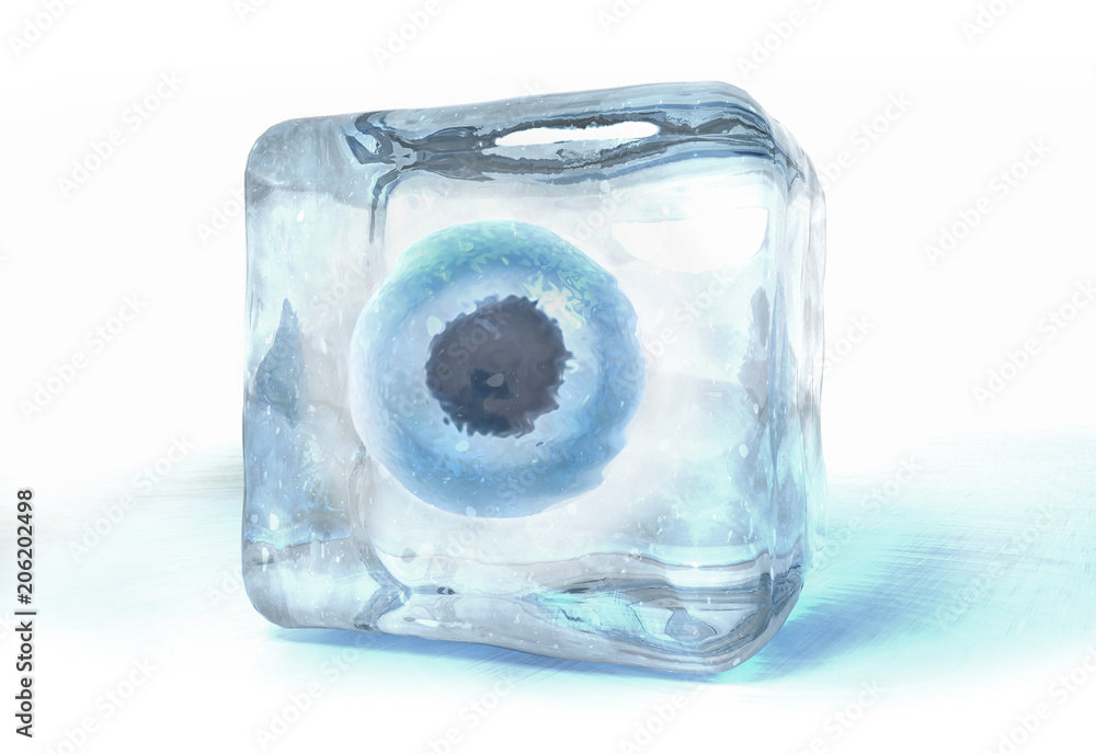 3d illustration of a egg cell frozen into ice cube - obrazy, fototapety, plakaty 