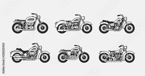 set vintage motorcycles black silhouettes. isolated on gray background