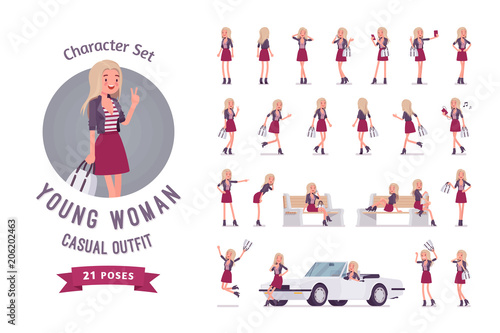 Young woman ready-to-use character set
