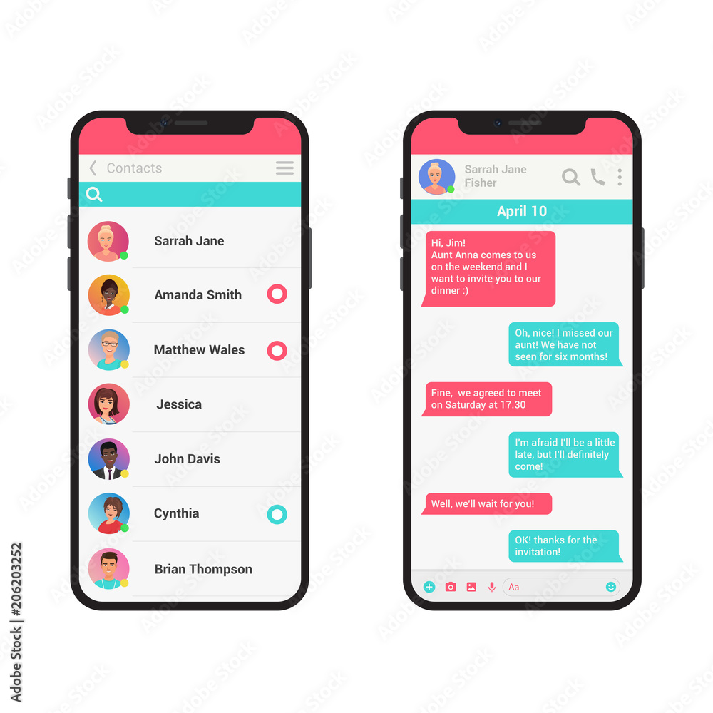 Chating and messaging vector illustration concept. Social network messenger modern smartphone isolated. Chating and messaging vector illustration concept. Social network messenger modern smartphone isolated.