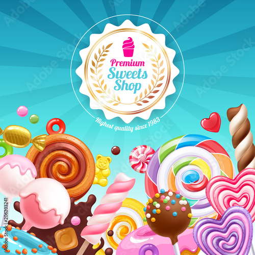 Candies and sweets colorful background.
