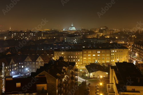 Panorama Katowic nocą, z widokiem na Archikatedrę Chrystusa Króla. / Panorama of Katowice by night, with a view of the Archcathedral of Christ the King . #206203487