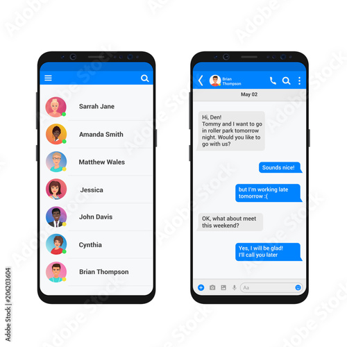 Chating and messaging vector illustration concept. Social network messenger modern smartphone isolated.