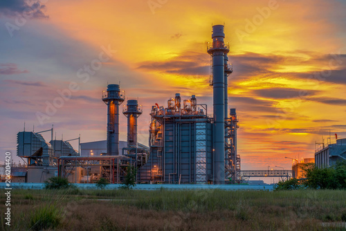 Sunlight Petrochemical industrial plant power station at sunset and Twilight sky Thailand