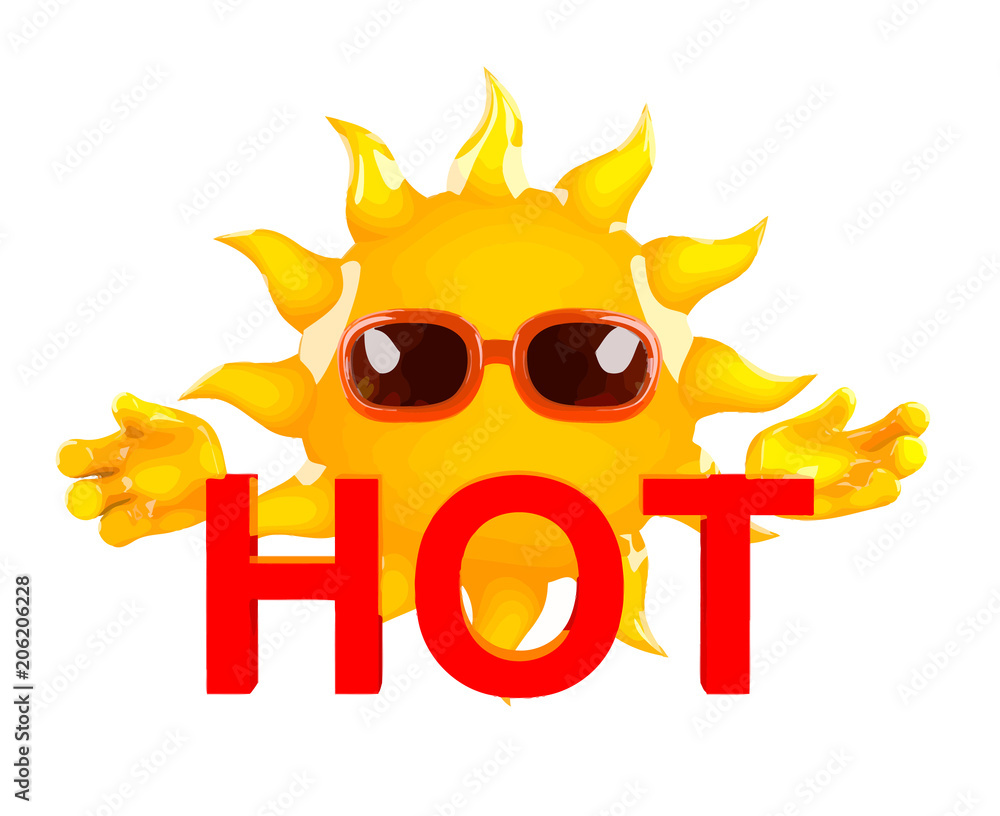 Vector 3d Cartoon sun character holding the word Hot Stock Vector | Adobe  Stock