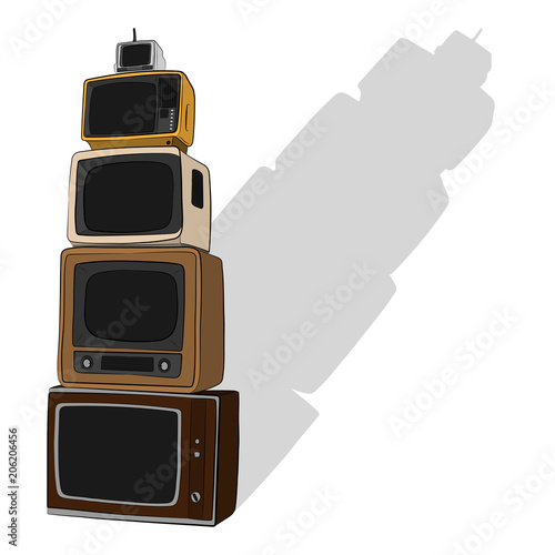 pile of vintage TV. retro equipment vector drawing illustration