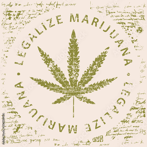 Vector banner for legalize marijuana with hemp leaf pattern on abstract old papyrus background or grunge style manuscript. Natural product made from organic hemp. Smoking weed. Medical cannabis logo