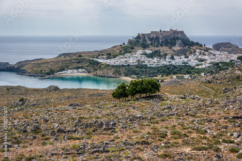 Lindos - ancient city with ruins and standard buildings. Rhodes island, Greece