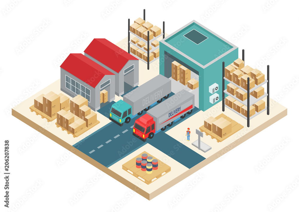 Vector isometric transportation logistic concept. Distribution service ...