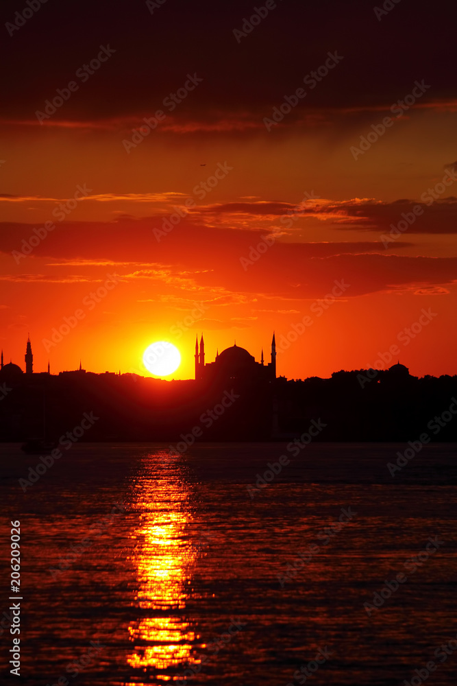Ramadan time with the muslim city istanbul silhouette