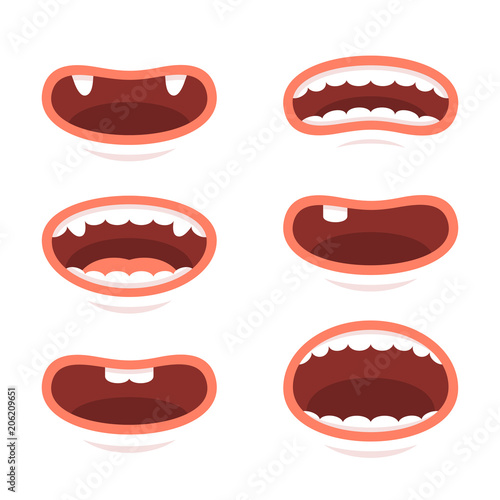 Cartoon Style Mouths Set on White Background. Vector
