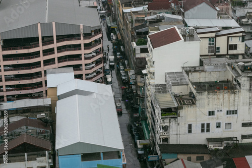 Photography bangkok city building in the raining day