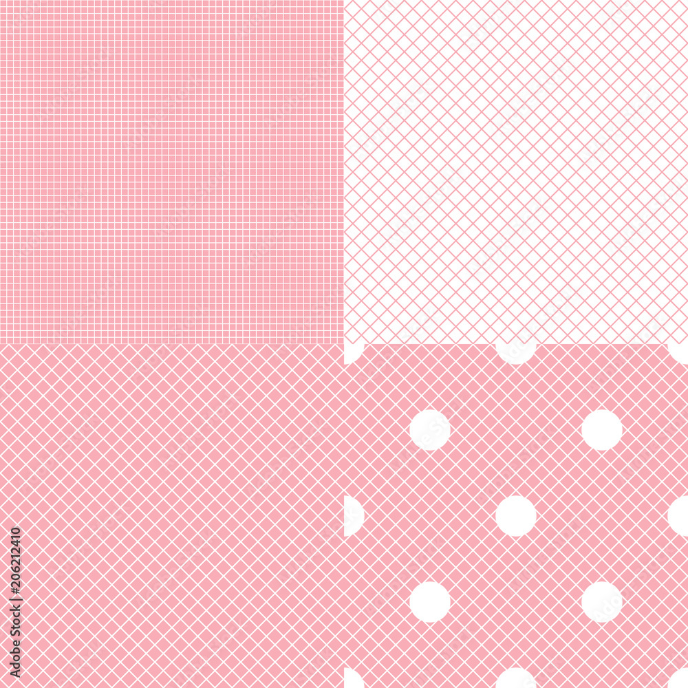 Vector set of checkered seamless patterns. Concept of white mesh fabric Vector set of checkered seamless patterns. Concept of white mesh fabric