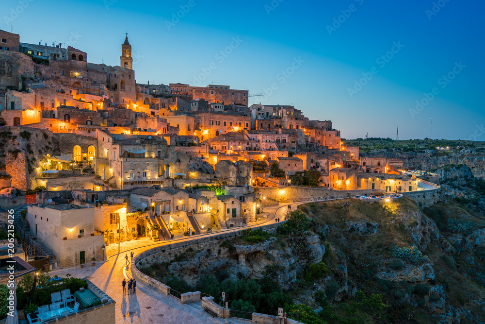 An amazing panorama in Matera at sunset.
