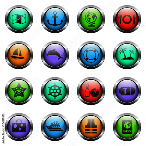 cruise vector icons on color glass buttons