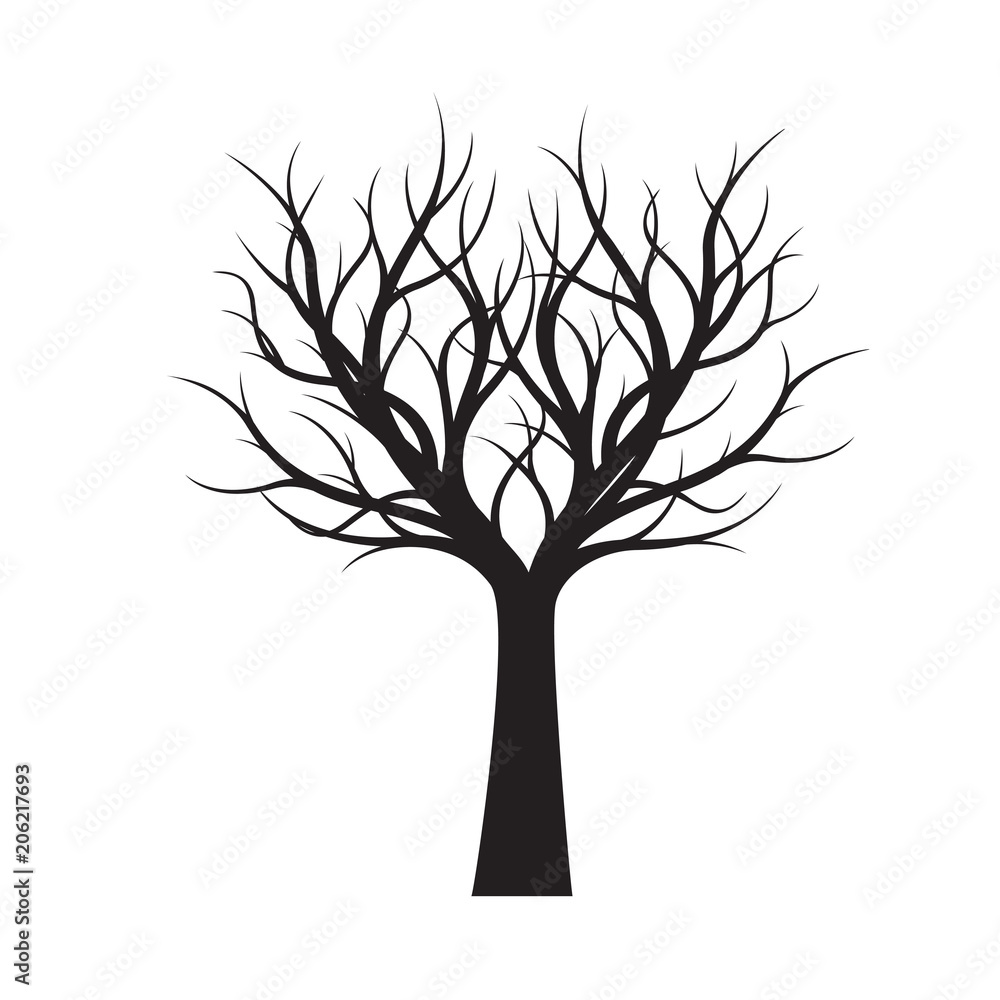 Obraz premium Shape of black naked Tree. Vector Illustration.