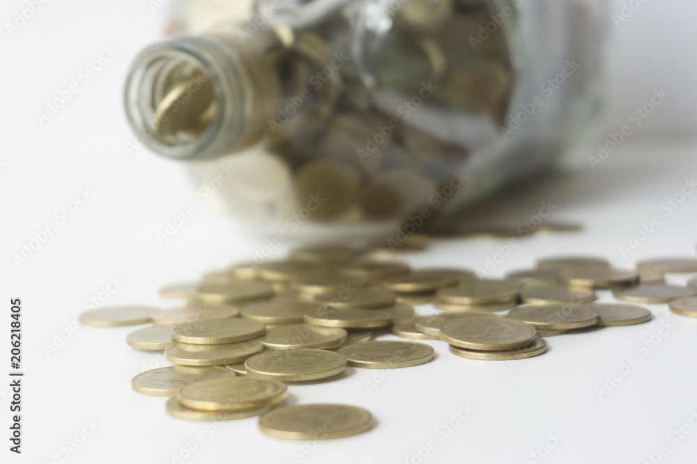 Golden coin in glass bottle, Saving money concept. Golden coin in glass bottle, Saving money concept.