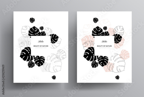 Beauty business template design for invitation or greeting card, promotional advert, monstera tropical palm leaves - stylish business design