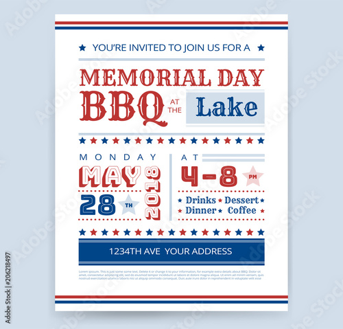 Memorial Day Barbeque BBQ flyer invitation design template vector