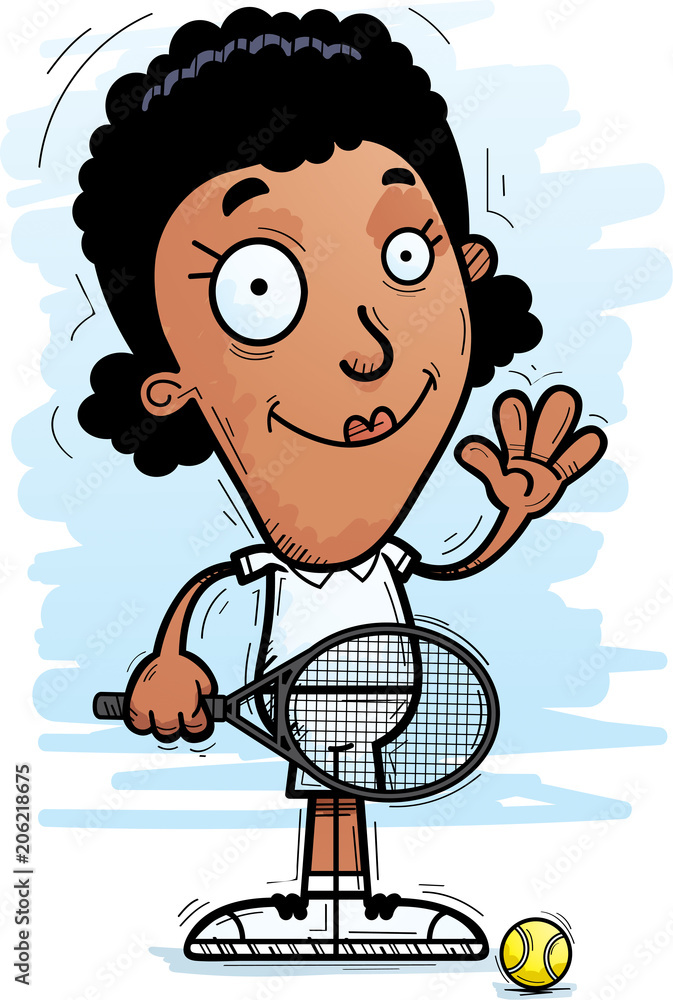Cartoon Black Tennis Player Waving