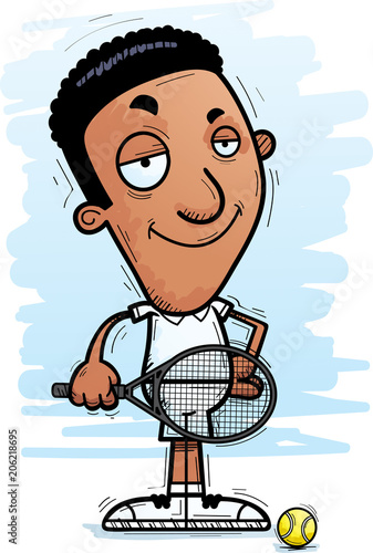 Confident Cartoon Black Tennis Player