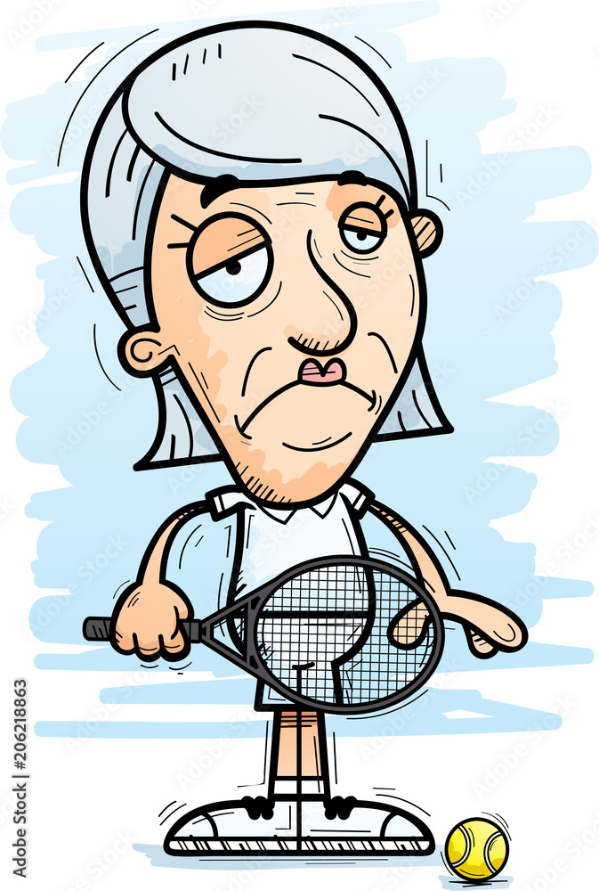 Sad Cartoon Senior Tennis Player