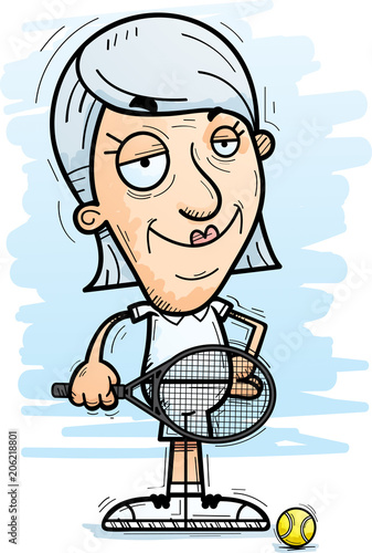 Confident Cartoon Senior Tennis Player