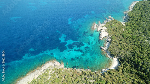 Aerial drone bird's eye view photo of tropical rocky seascape in gulf of Petalion, South Evia island, Greece © aerial-drone